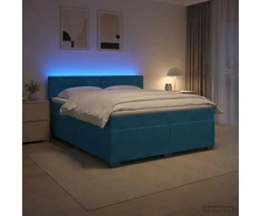 Lova su čiužiniu ir LED apšvietimu Mėlyna 160 x 200 cm Aksomas