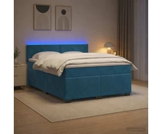Lova su čiužiniu ir LED apšvietimu Mėlyna 140 x 190 cm Aksomas