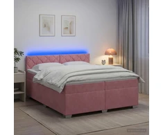 Lova su čiužiniu ir LED apšvietimu Rožinė 200 x 200 cm Aksomas