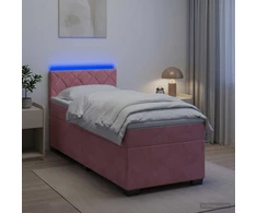 Lova su čiužiniu ir LED apšvietimu Rožinė 90 x 200 cm Aksomas