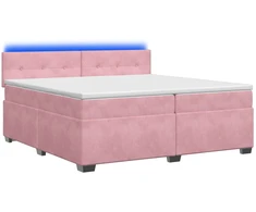 Lova su čiužiniu ir LED apšvietimu Rožinė 200 x 200 cm Aksomas