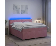 Lova su čiužiniu ir LED apšvietimu Rožinė 140 x 200 cm Aksomas