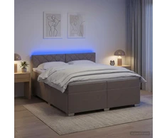 Lova su čiužiniu ir LED apšvietimu Taupe 200 x 200 cm Audinys