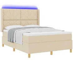 Kiemas lova su LED juostelėmis Kreminė 140 x 200 cm audinys