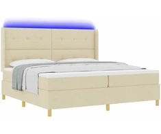 Kiemas lova su LED juostelėmis Kreminė 200 x 200 cm audinys