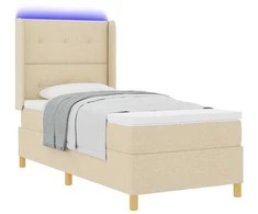 Kiemas lova su LED juostelėmis Kreminė 90 x 190 cm audinys