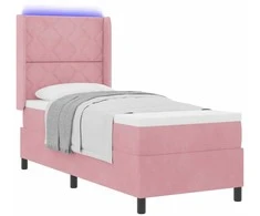 Kiemas lova su čiužiniu su LED Rožinė 80 x 200 cm Aksomas