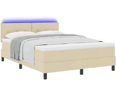 Kiemas lova su čiužiniu su LED Kreminė 140 x 200 cm audinys