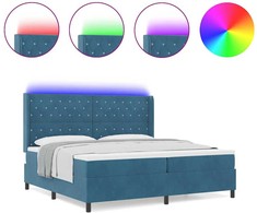Kiemas lova su čiužiniu su LED Mėlyna 200 x 200 cm Aksomas