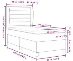 Kiemas lova su čiužiniu Juodas 200 x 90 cm audinys