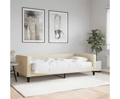 Lova su čiužiniu, kreminės spalvos, 100x200cm, audinys