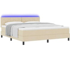 Kiemas lova su LED juostelėmis Kreminė 180 x 200 cm audinys