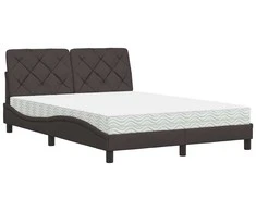 Lova su čiužiniu, tamsiai rudos spalvos, 140x190cm, audinys