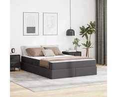 Lova su daiktų laikymo vieta ir čiužiniu 2 pcs Pilka Oda