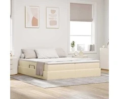 Lova su daiktų laikymo vieta ir čiužiniu Kreminė 200 x 200 cm