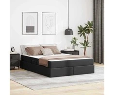 Lova su daiktų laikymo vieta ir čiužiniu 2 pcs Juoda Oda