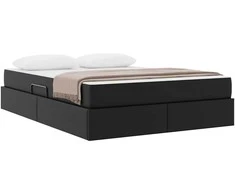 Lova su daiktų laikymo vieta ir čiužiniu 2 pcs Juoda Oda