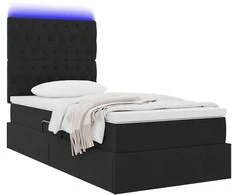 Lova su daiktų laikymo vieta ir LED Juoda 90 x 190 cm Aksomas