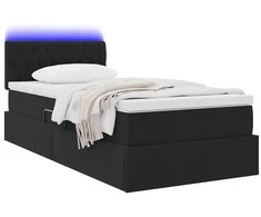 LED saugojimo lova su čiužiniu Juoda 90 x 190 cm Aksomas
