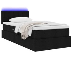Lova su daiktų laikymo vieta ir LED Juoda 100 x 200 cm audinys