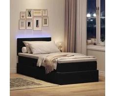 LED saugojimo lova su čiužiniu Juoda 90 x 190 cm Aksomas
