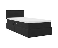 LED saugojimo lova su čiužiniu Juoda 90 x 190 cm Aksomas