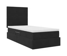 LED saugojimo lova su čiužiniu Juoda 90 x 190 cm Aksomas