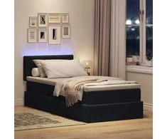 Lova su daiktų laikymo vieta ir LED Juoda 90 x 200 cm Aksomas