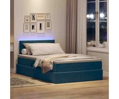 Lova su daiktų laikymo vieta ir LED Mėlyna 120 x 190 cm Aksomas