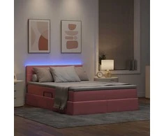 Lova su daiktų laikymo vieta ir LED Rožinė 140 x 190 cm Aksomas