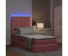 Lova su daiktų laikymo vieta ir LED Rožinė 90 x 200 cm Aksomas