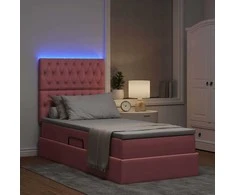 Lova su daiktų laikymo vieta ir LED Rožinė 90 x 190 cm Aksomas