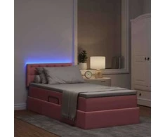 Lova su daiktų laikymo vieta ir LED Rožinė 90 x 190 cm Aksomas