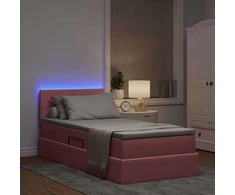 LED saugojimo lova su čiužiniu Rožinė 100 x 200 cm Aksomas