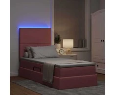 Lova su daiktų laikymo vieta ir LED Rožinė 90 x 190 cm Aksomas