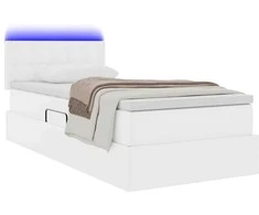 Lova su daiktų laikymo vieta ir LED Švari balta 90 x 200 cm