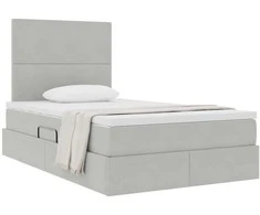 Lova su daiktų laikymo vieta ir čiužiniu Šviesiai pilka Aksomas