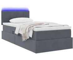 Lova su daiktų laikymo vieta ir LED Tamsiai pilka 90 x 190 cm