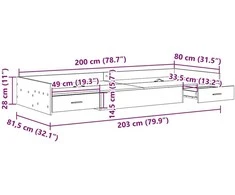 Lova Lovos rėmas Senovinis medis 80 x 200 cm Apdirbta mediena