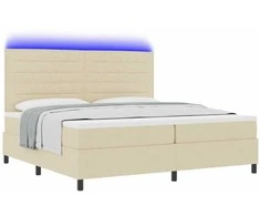 Kiemas lova su čiužiniu su LED Kreminė 200 x 200 cm audinys