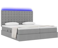 Lova su LED juostelėmis Šviesiai pilka 180 x 200 cm audinys