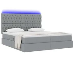 Lova su LED juostelėmis Šviesiai pilka 200 x 200 cm audinys