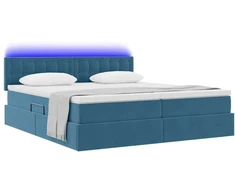 Lova su LED juostelėmis Tamsiai mėlyna 200 x 200 cm Aksomas