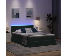 Lova su daiktų laikymo vieta ir LED Tamsiai žalia 140 x 190 cm