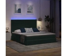 Lova su LED juostelėmis Tamsiai žalia 200 x 200 cm Aksomas