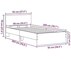 Lova Lovos rėmas Juodas ąžuolas 90 x 200 cm Apdirbta mediena