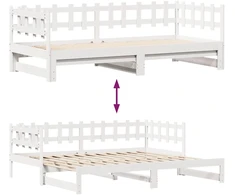 Lova su ištraukiama dalimi/stalčiais be čiužinio balta 90x200cm