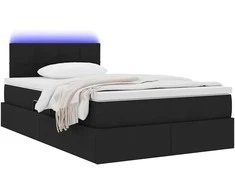 Lova su daiktų laikymo vieta ir LED Juoda 120 x 200 cm audinys