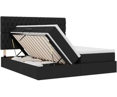 Lova su LED juostelėmis su saugykla Juoda 180 x 200 cm audinys