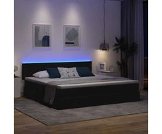 Lova su daiktų laikymo vieta ir LED Juoda 200 x 200 cm audinys